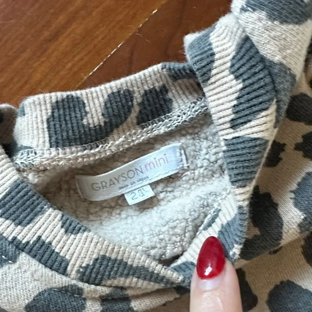 Leopard Print Kids Pajama Set - Cream and Gray